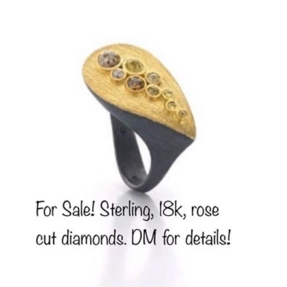 Alishan Jewelry - 18K and oxidized S/S natural rose cut diamond ring, 1.0 ct tw